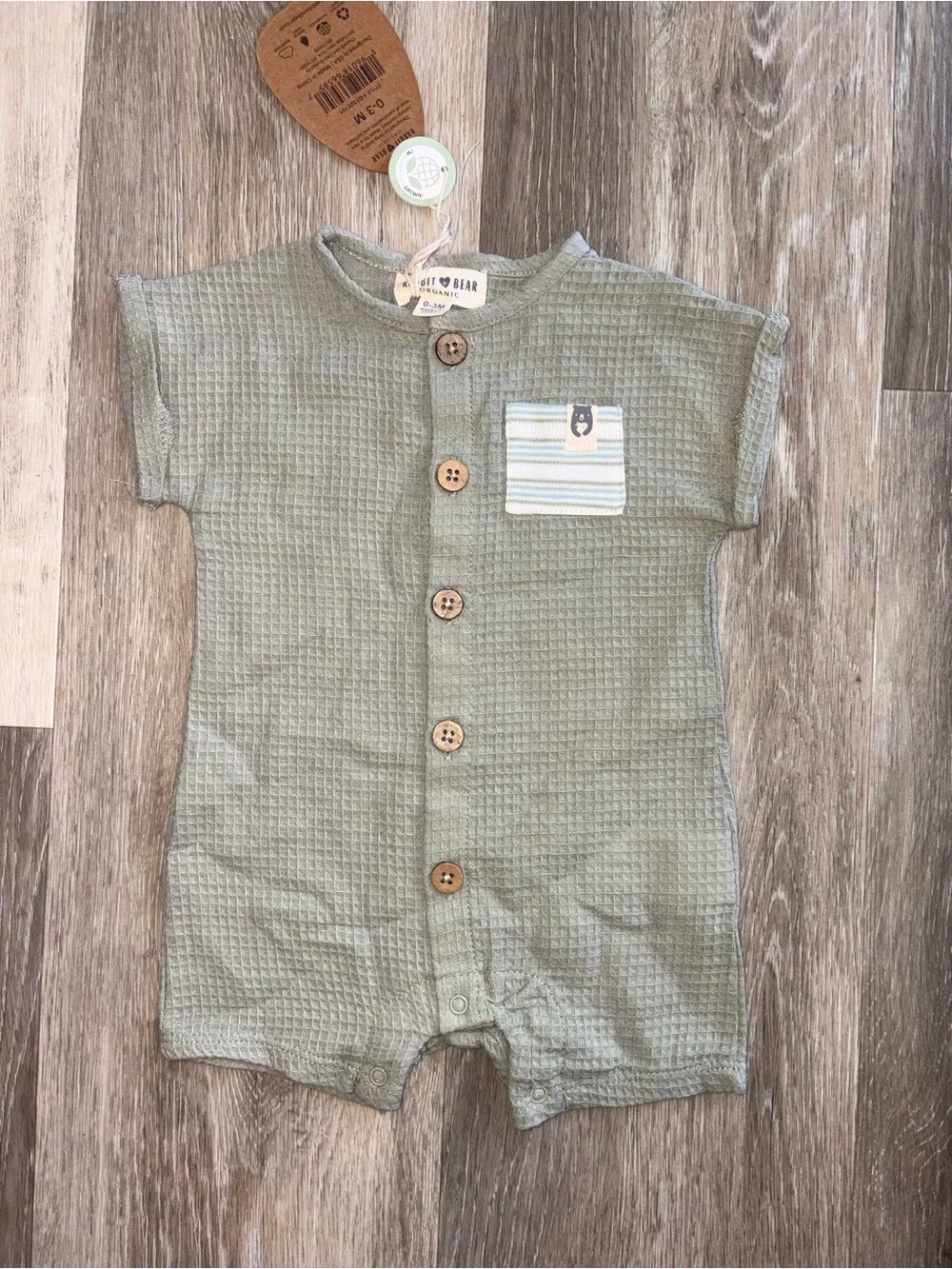 Rabbit + Bear Organic Sage Waffle Romper 0-3 months
